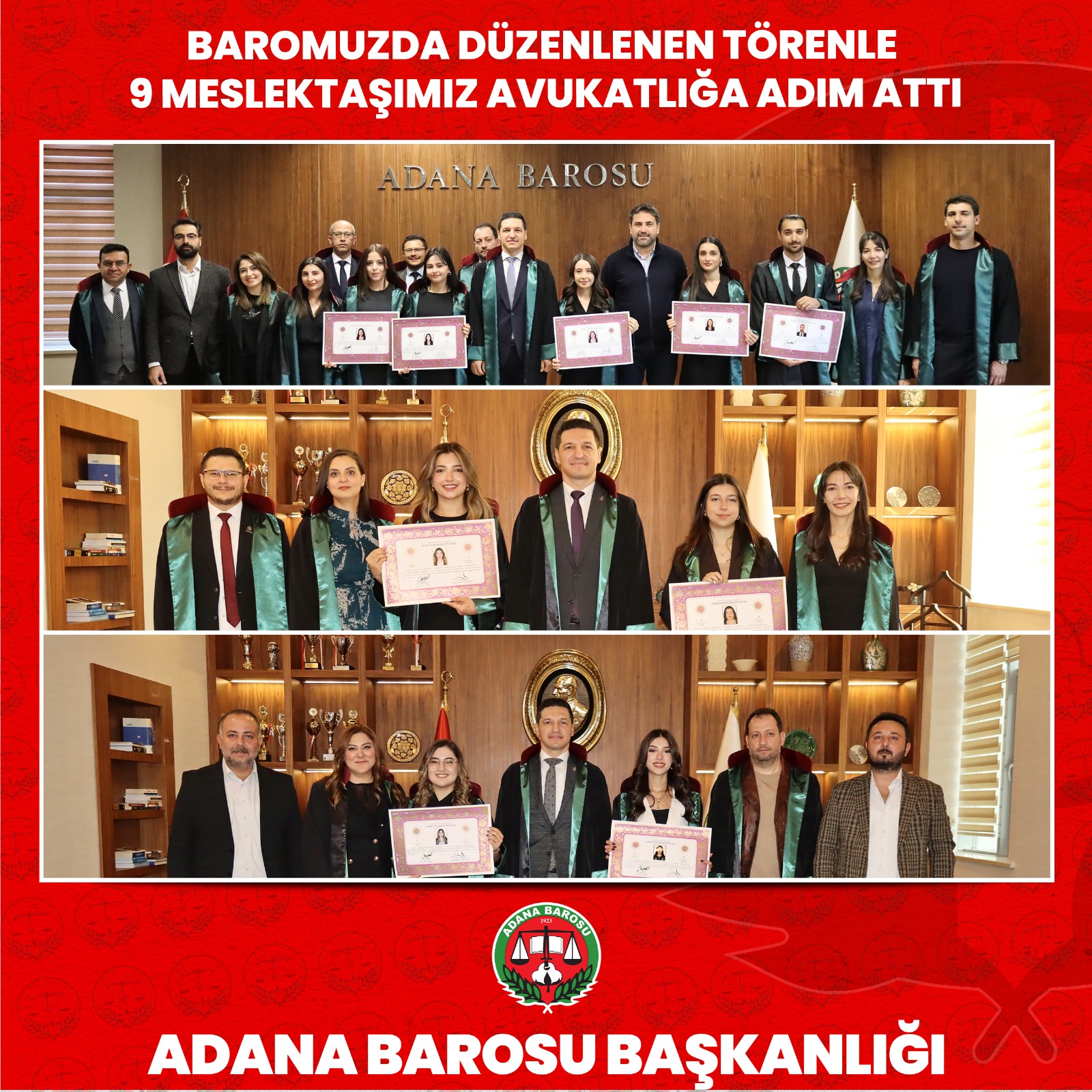 BAROMUZDA DÜZENLENEN TÖRENLE 9 MESLEKTAŞIMIZ AVUKATLIĞA ADIM ATTI