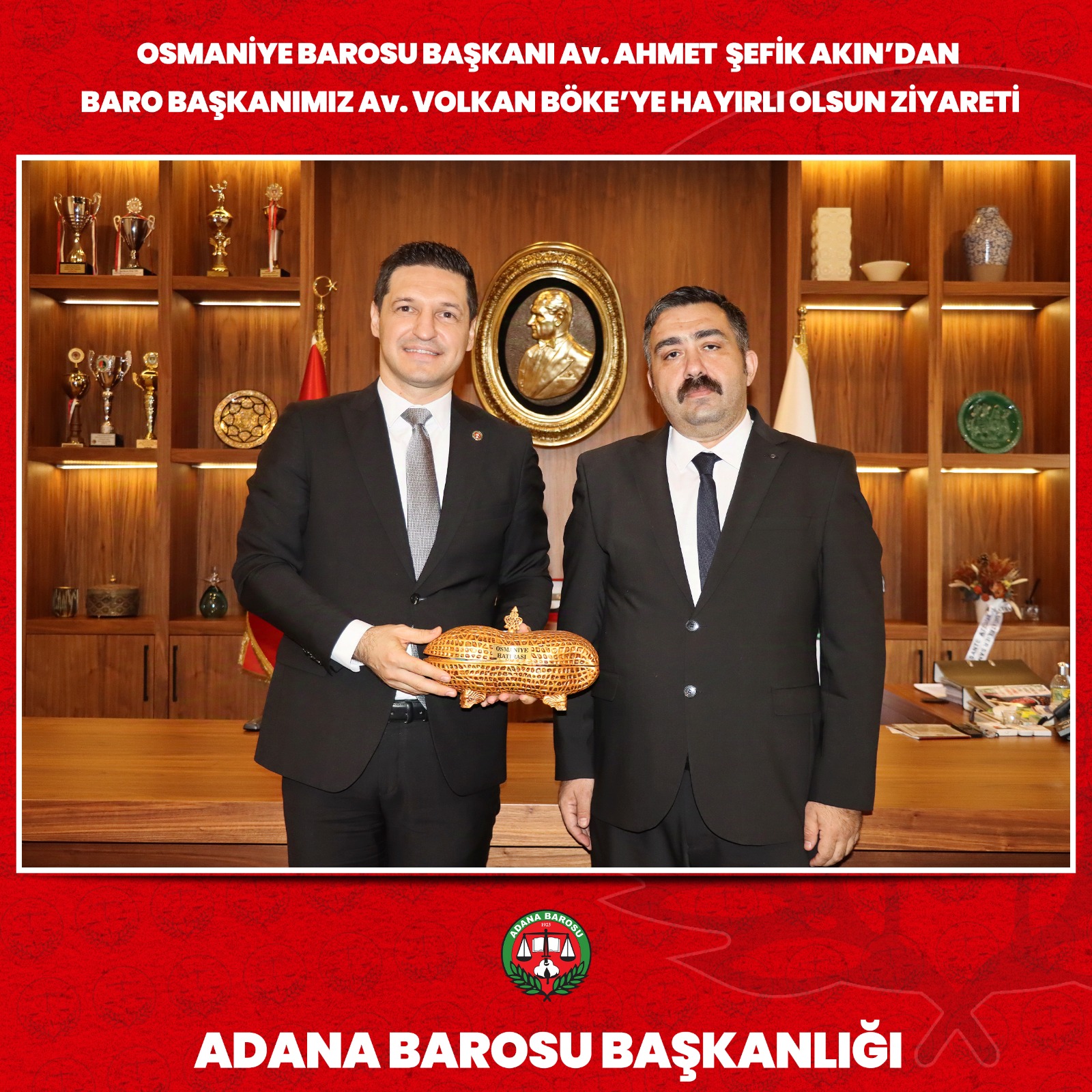 OSMANİYE BAROSU BAŞKANI Av. AHMET ŞEFİK AKIN’DAN BARO BAŞKANIMIZ Av. VOLKAN BÖKE’YE HAYIRLI OLSUN ZİYARETİ