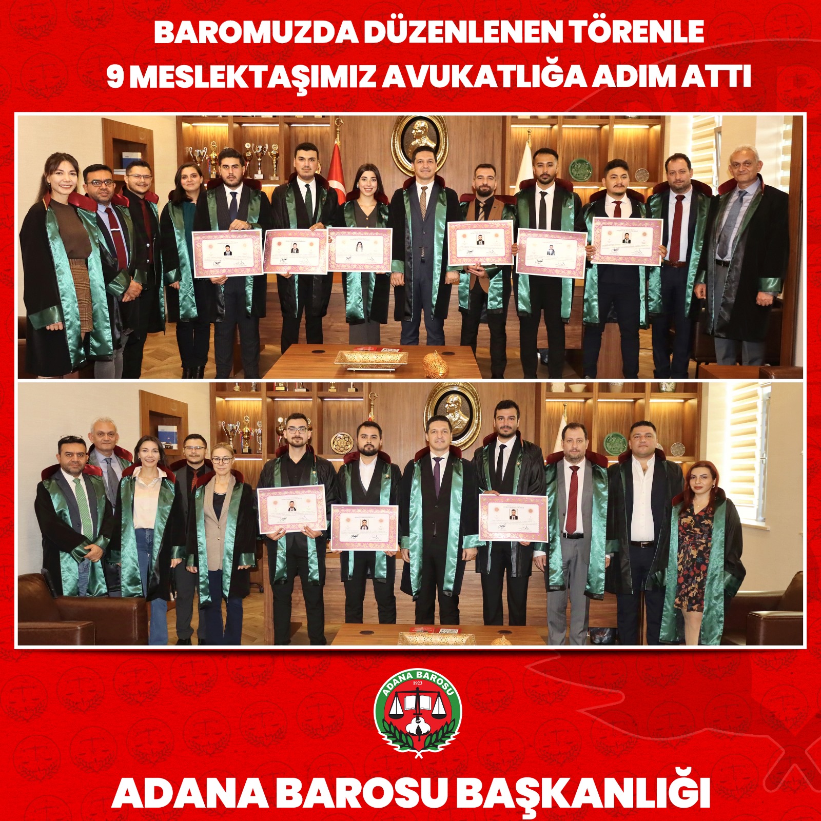 BAROMUZDA DÜZENLENEN TÖRENLE 9 MESLEKTAŞIMIZ AVUKATLIĞA ADIM ATTI