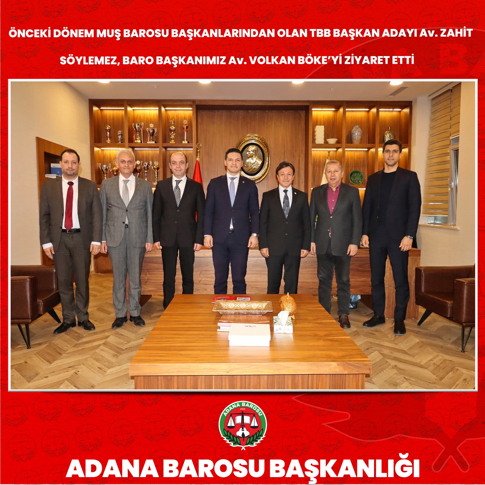 ÖNCEKİ DÖNEM MUŞ BAROSU BAŞKANLARINDAN OLAN TBB BAŞKAN ADAYI Av. ZAHİT SÖYLEMEZ, BARO BAŞKANIMIZ Av. VOLKAN BÖKE’Yİ ZİYARET ETTİ