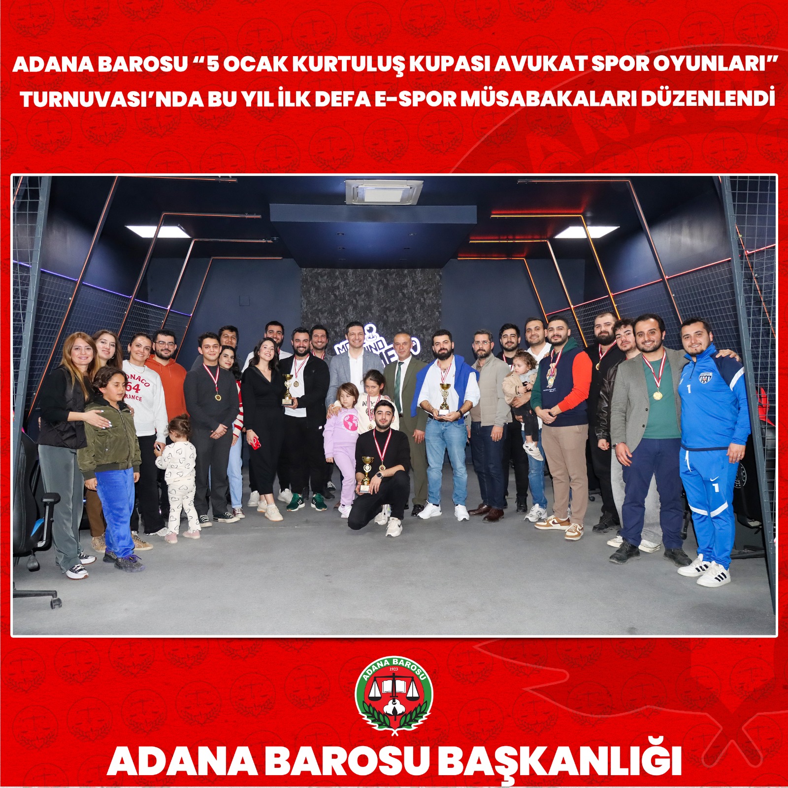 ADANA BAROSU “5 OCAK KURTULUŞ KUPASI AVUKAT SPOR OYUNLARI” TURNUVASI’NDA BU YIL İLK DEFA E-SPOR MÜSABAKALARI DÜZENLENDİ