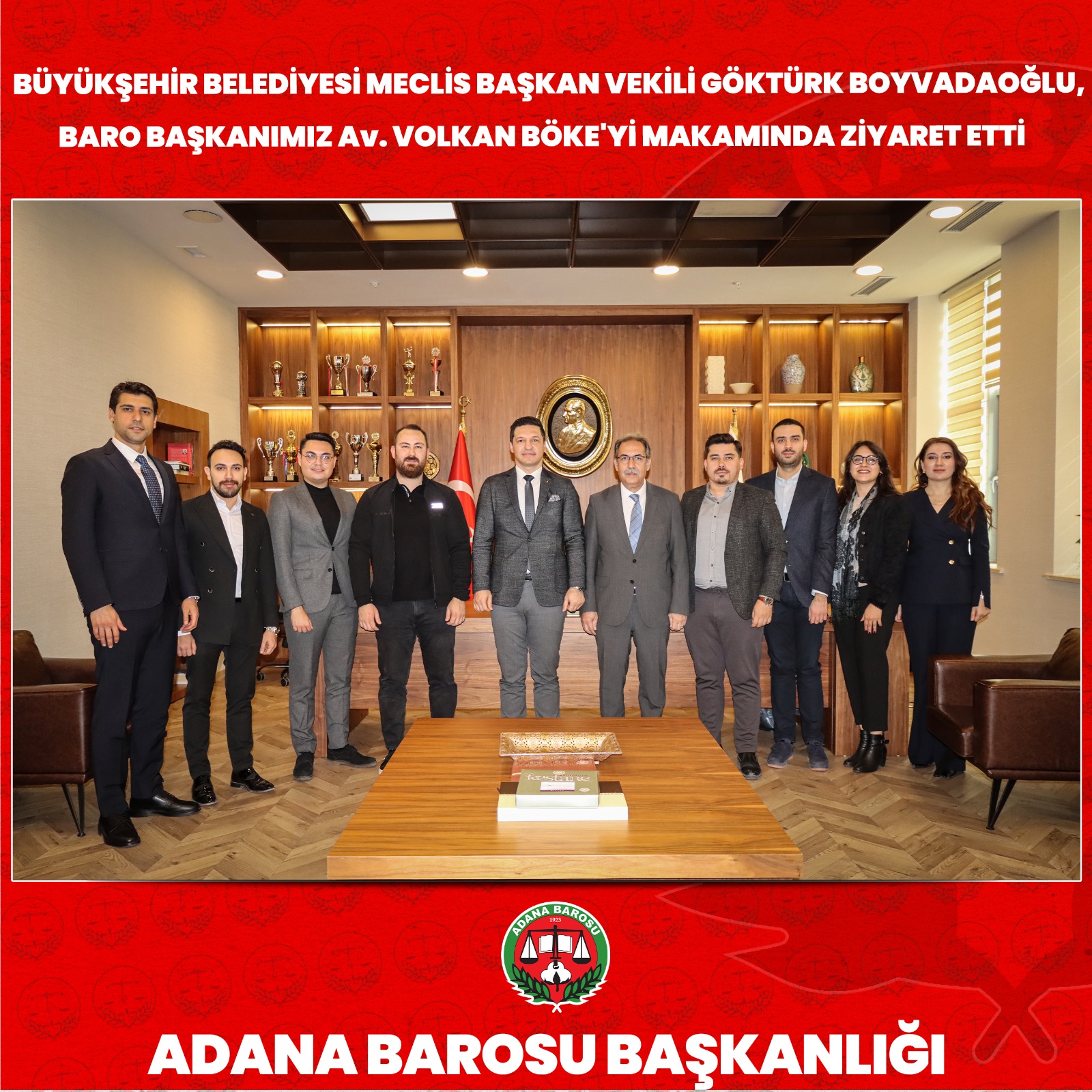 BÜYÜKŞEHİR BELEDİYESİ MECLİS BAŞKAN VEKİLİ GÖKTÜRK BOYVADAOĞLU, BARO BAŞKANIMIZ Av. VOLKAN BÖKE'Yİ MAKAMINDA ZİYARET ETTİ
