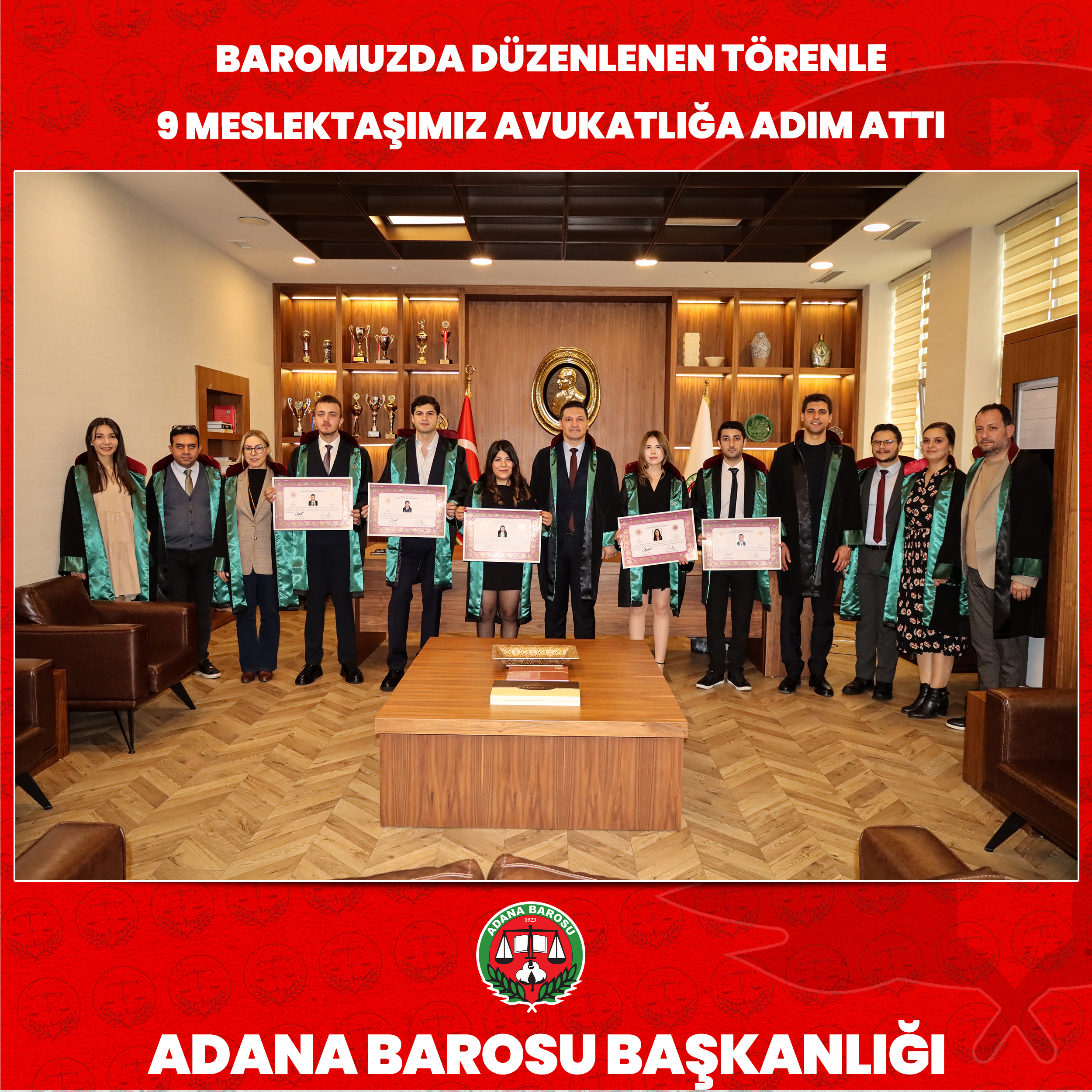 BAROMUZDA DÜZENLENEN TÖRENLE 9 MESLEKTAŞIMIZ AVUKATLIĞA ADIM ATTI