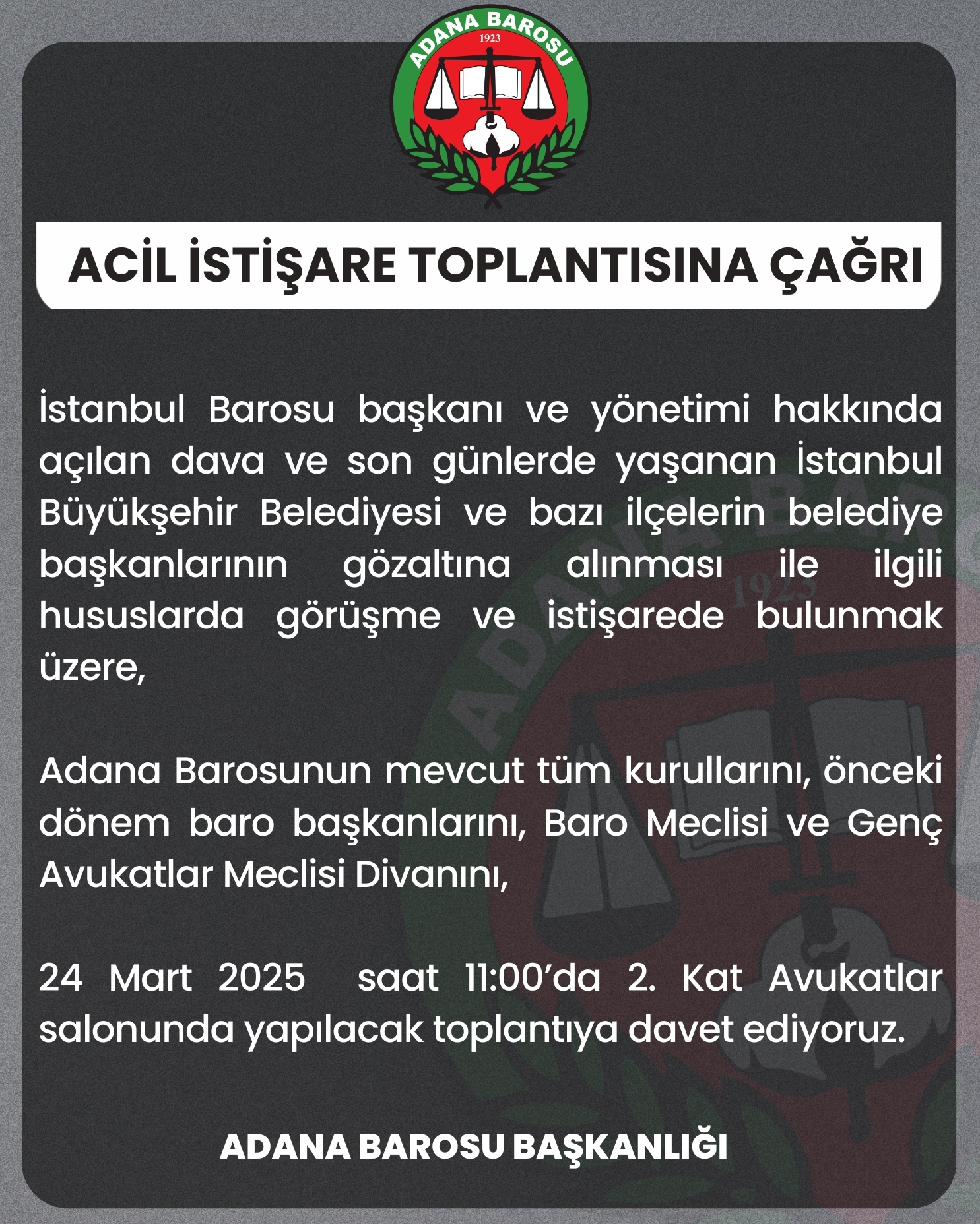 ACİL İSTİŞARE TOPLANTISINA ÇAĞRI