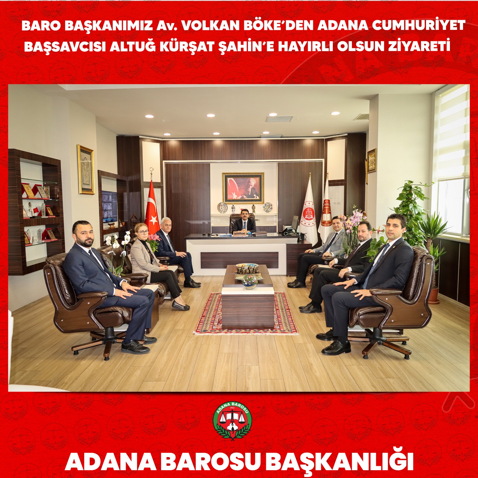 BARO BAŞKANIMIZ Av. VOLKAN BÖKE’DEN ADANA CUMHURİYET BAŞSAVCISI ALTUĞ KÜRŞAT ŞAHİN’E HAYIRLI OLSUN ZİYARETİ 