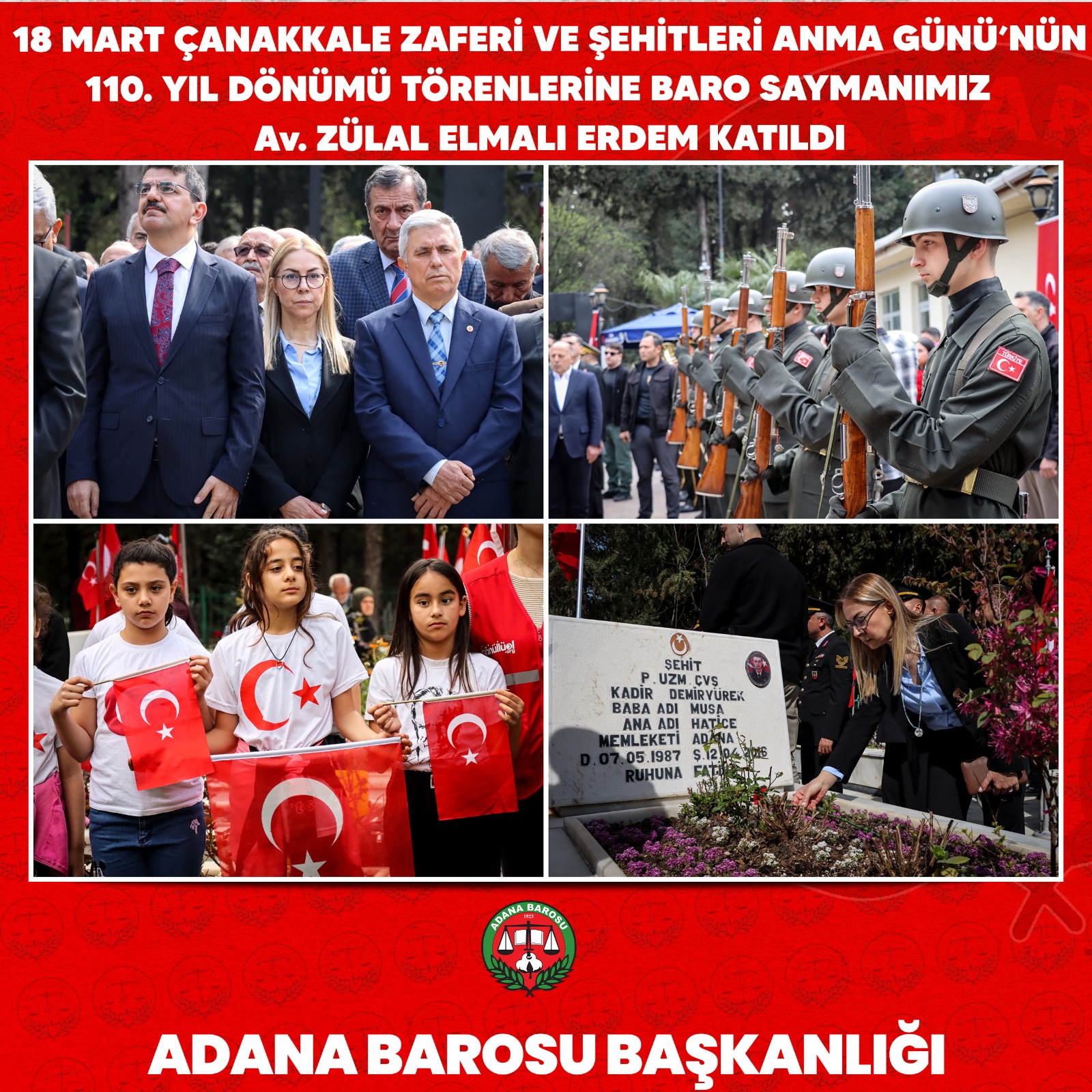 18 MART ÇANAKKALE ZAFERİ VE ŞEHİTLERİ ANMA GÜNÜ’NÜN 110. YIL DÖNÜMÜ TÖRENLERİNE BARO SAYMANIMIZ Av. ZÜLAL ELMALI ERDEM KATILDI