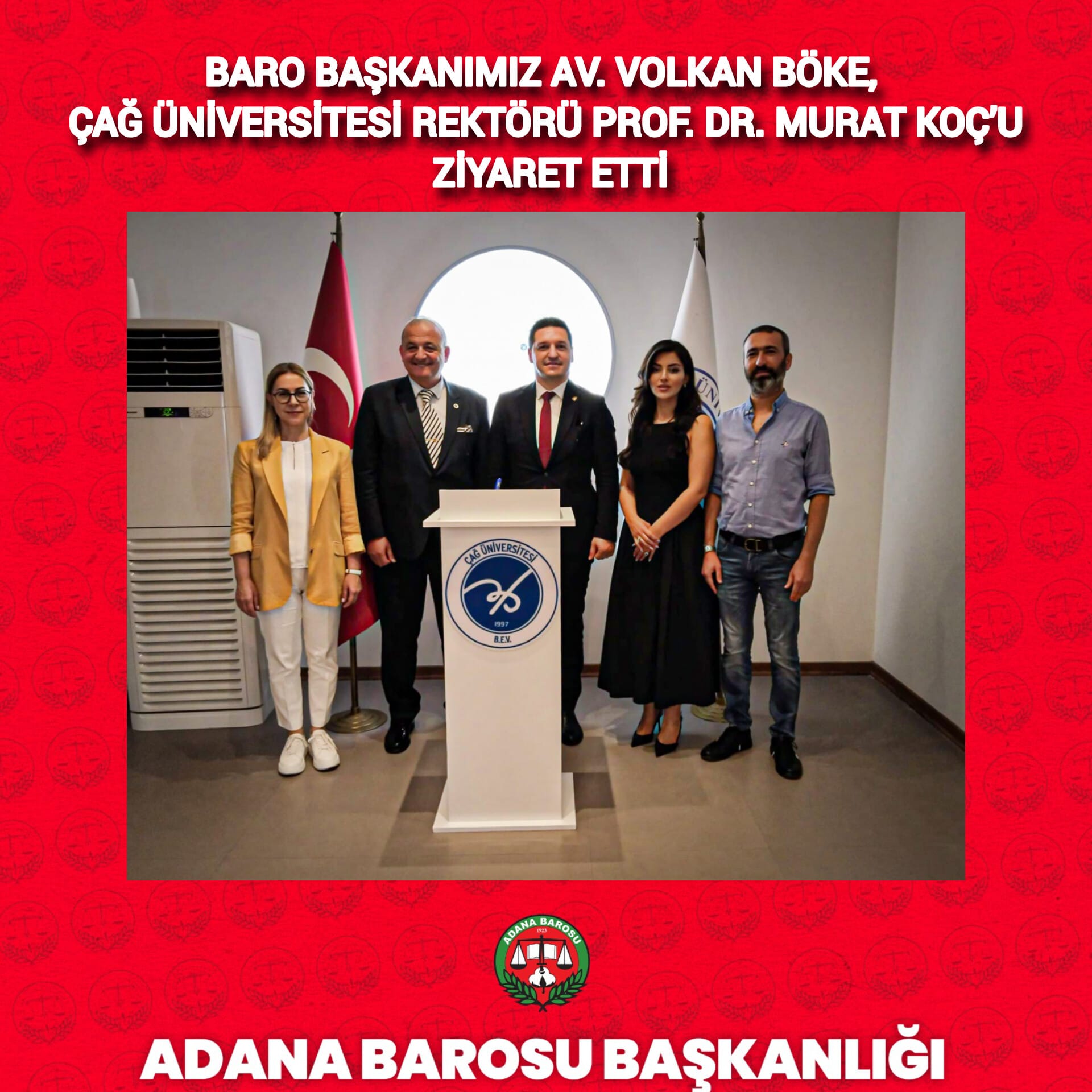 BARO BAŞKANIMIZ AV. VOLKAN BÖKE, ÇAĞ ÜNİVERSİTESİ REKTÖRÜ PROF. DR. MURAT KOÇ’U ZİYARET ETTİ