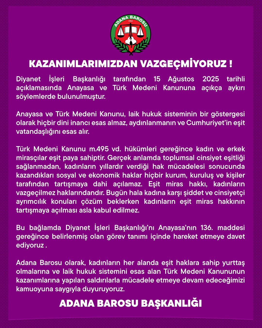 KAZANIMLARIMIZDAN VAZGEÇMİYORUZ