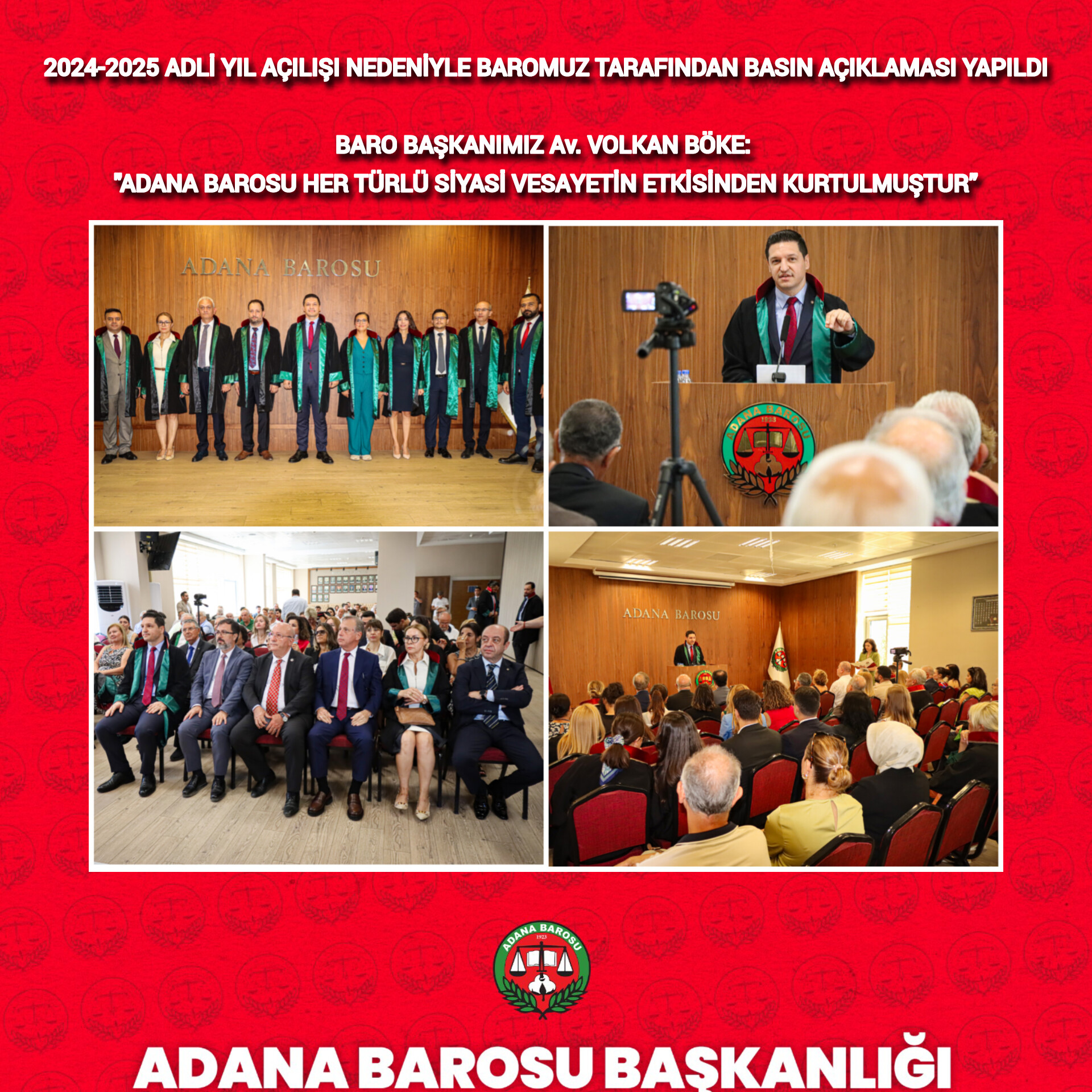 2025-2026 ADLİ YIL AÇILIŞI NEDENİYLE BAROMUZ TARAFINDAN BASIN AÇIKLAMASI YAPILDI  BARO BAŞKANIMIZ Av. VOLKAN BÖKE: 