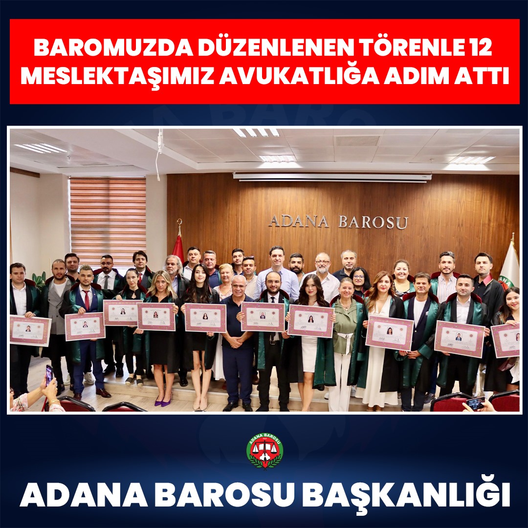 BAROMUZDA DÜZENLENEN TÖRENLE 12 MESLEKTAŞIMIZ AVUKATLIĞA ADIM ATTI   
