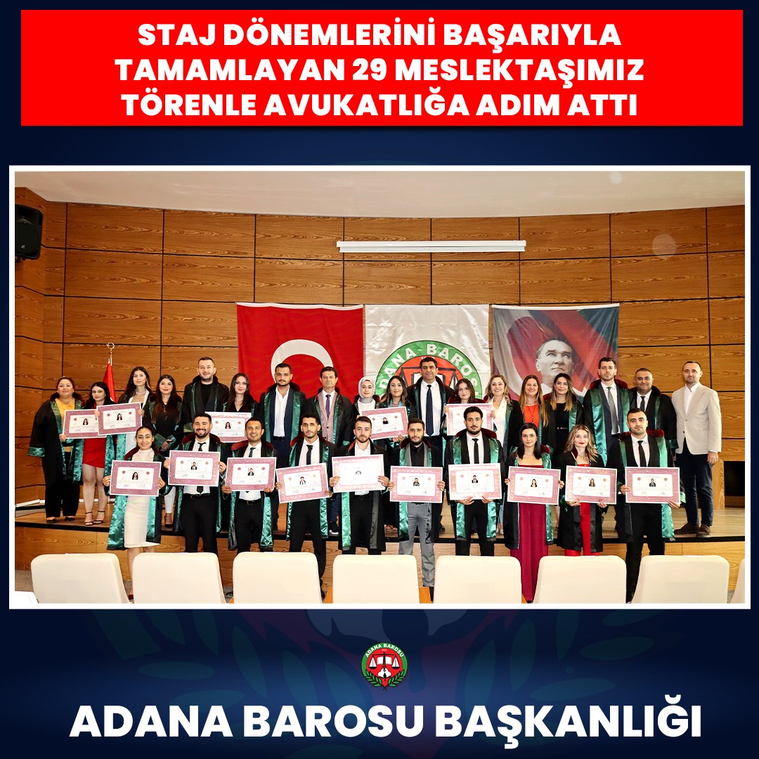 STAJ DÖNEMLERİNİ BAŞARIYLA TAMAMLAYAN 29 MESLEKTAŞIMIZ TÖRENLE AVUKATLIĞA ADIM ATTI