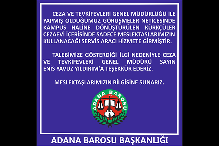 KÜRKÇÜLER CEZAEVİ İÇERİSİNDE SADECE MESLEKTAŞLARIMIZIN KULLANACAĞI SERVİS ARACI HİZMETE GİRMİŞTİR