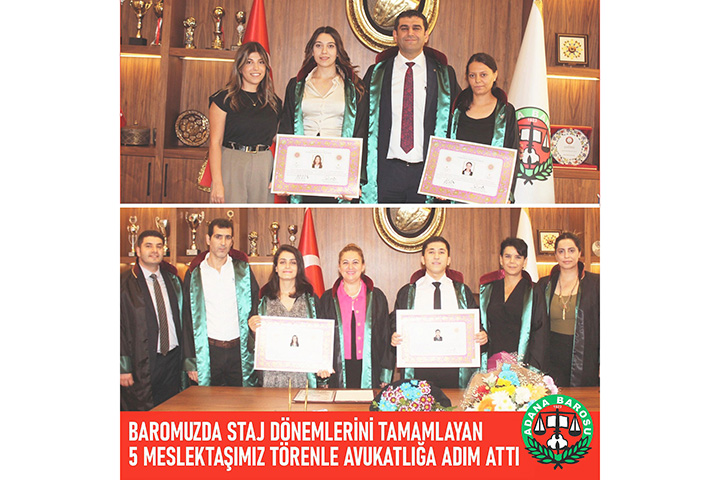 BAROMUZDA STAJ DÖNEMLERİNİ TAMAMLAYAN 5 MESLEKTAŞIMIZ TÖRENLE AVUKATLIĞA ADIM ATTI