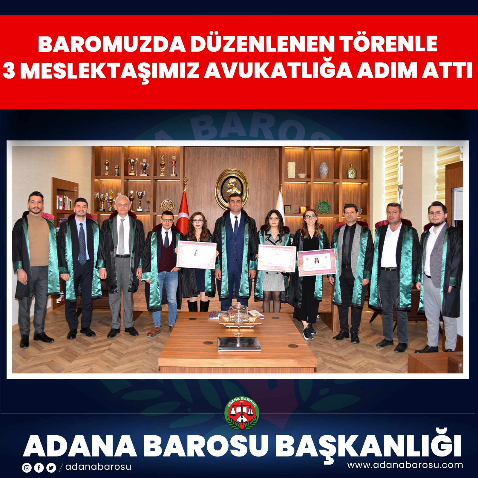 BAROMUZDA DÜZENLENEN TÖRENLE 3 MESLEKTAŞIMIZ AVUKATLIĞA ADIM ATTI