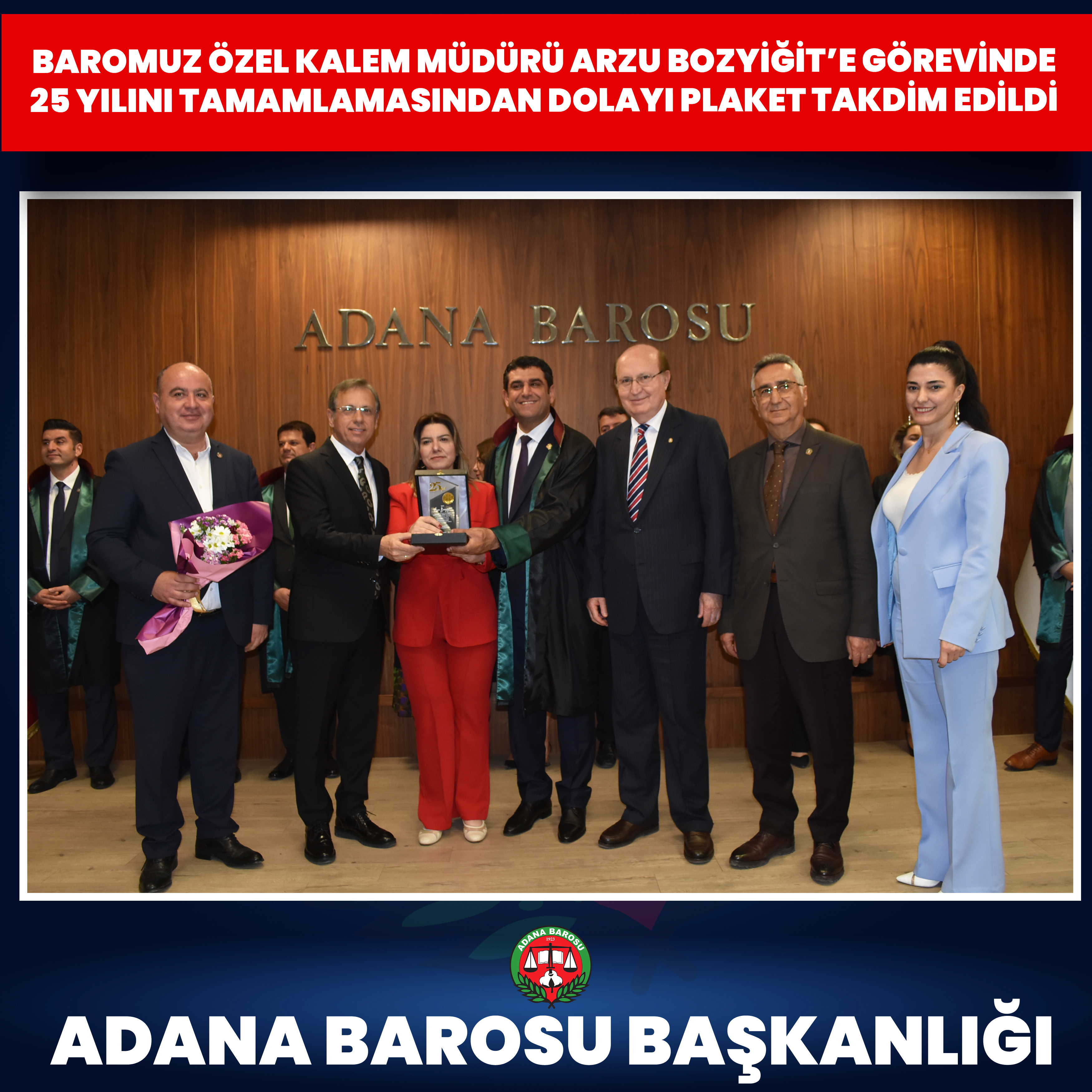 BAROMUZ ÖZEL KALEM MÜDÜRÜ ARZU BOZYİĞİT’E GÖREVİNDE 25 YILINI TAMAMLAMASINDAN DOLAYI PLAKET TAKDİM EDİLDİ