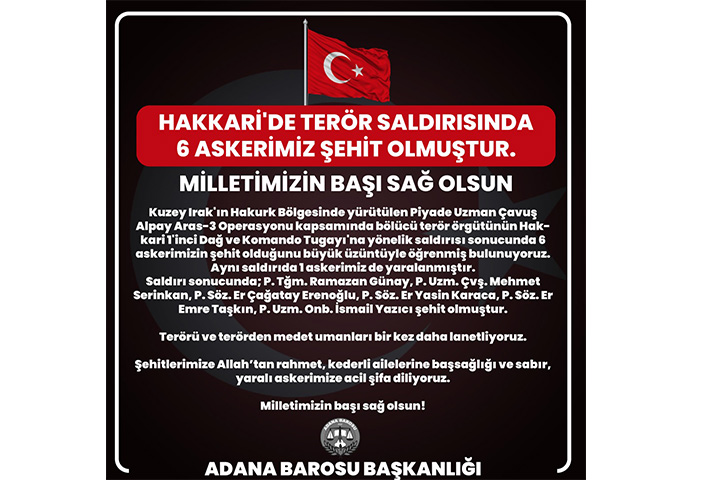 HAKKARİ'DE TERÖR SALDIRISINDA 6 ASKERİMİZ ŞEHİT OLMUŞTUR.