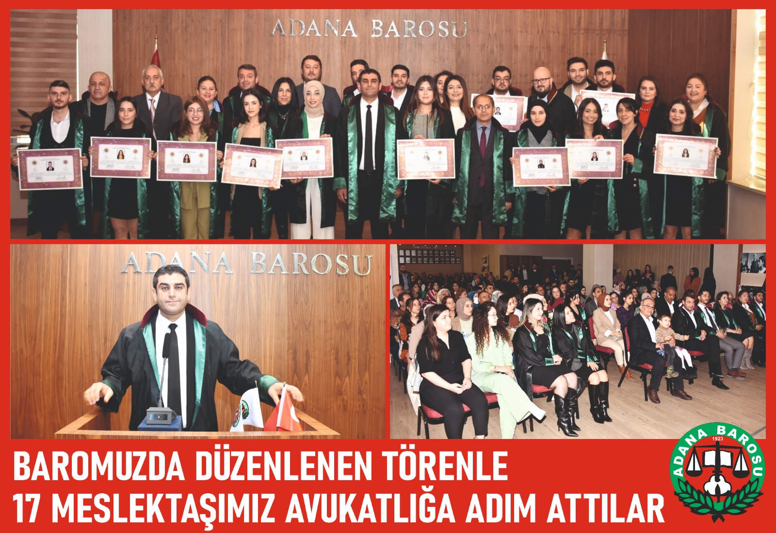 BAROMUZDA DÜZENLENEN TÖRENLE 17 MESLEKTAŞIMIZ AVUKATLIĞA ADIM ATTILAR