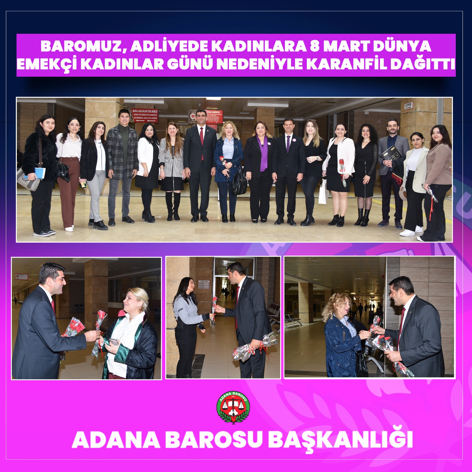 BAROMUZ, 8 MART DÜNYA EMEKÇİ KADINLAR GÜNÜ NEDENİYLE KADIN EMEKÇİLERE ADLİYEDE KARANFİL DAĞITTI  