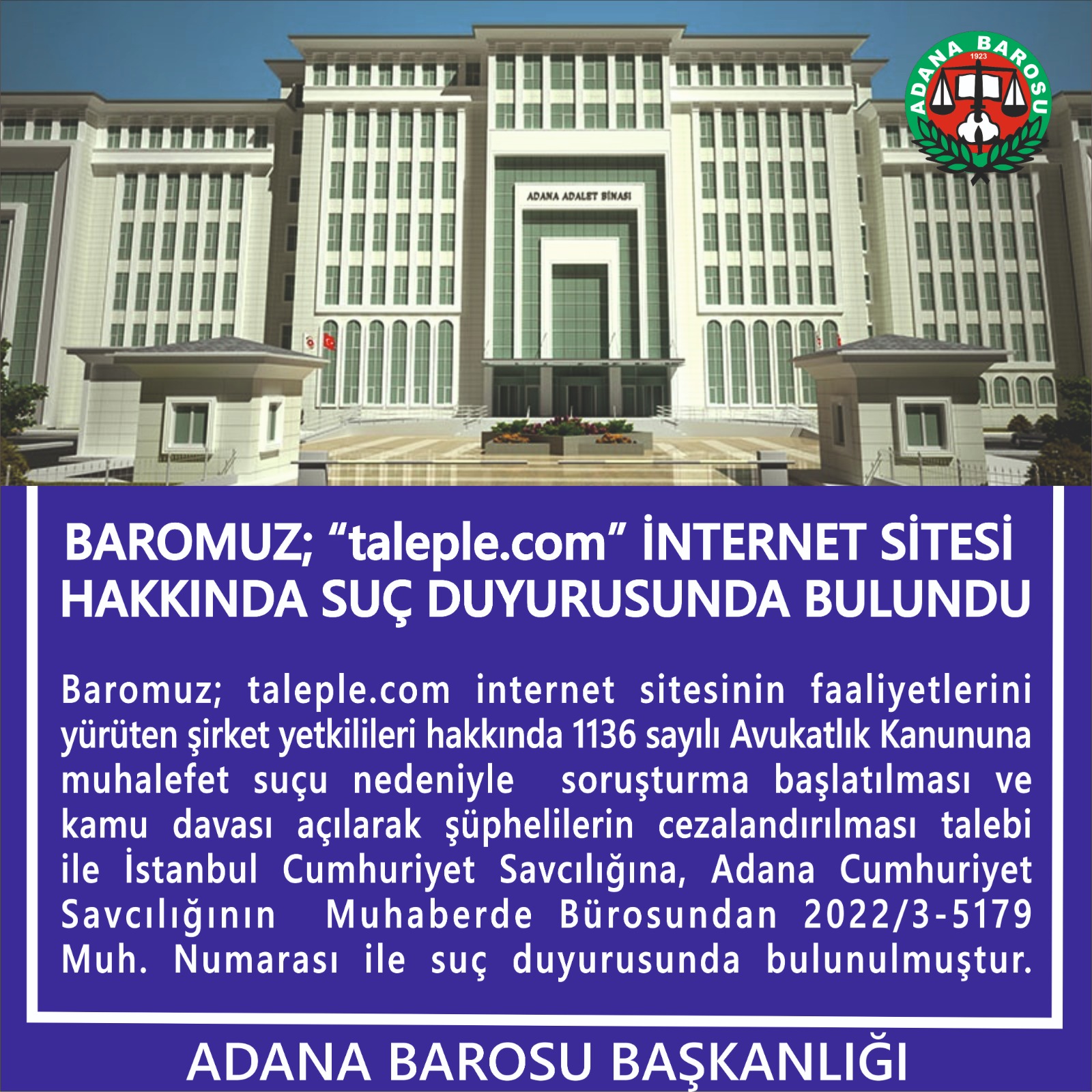 BAROMUZ; “taleple.com” İNTERNET SİTESİ HAKKINDA SUÇ DUYURUSUNDA BULUNDU.