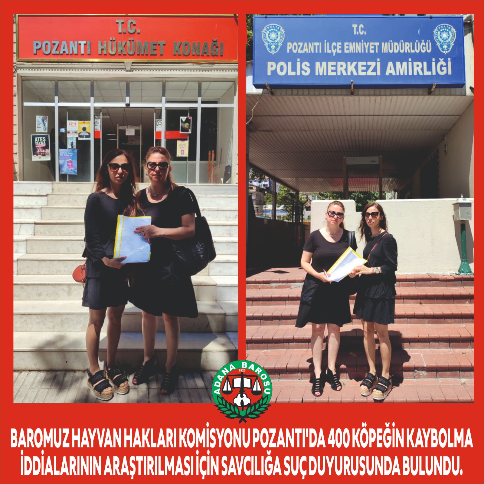 BAROMUZ HAYVAN HAKLARI KOMİSYONU POZANTI'DA 400 KÖPEĞİN KAYBOLMA İDDİALARININ ARAŞTIRILMASI İÇİN SAVCILIĞA SUÇ DUYURUSUNDA BULUNDU.