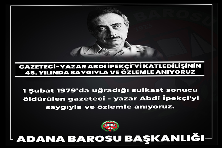 1 Şubat 1979'da uğradığı suikast sonucu öldürülen gazeteci - yazar Abdi İpekçi'yi saygıyla ve özlemle anıyoruz.