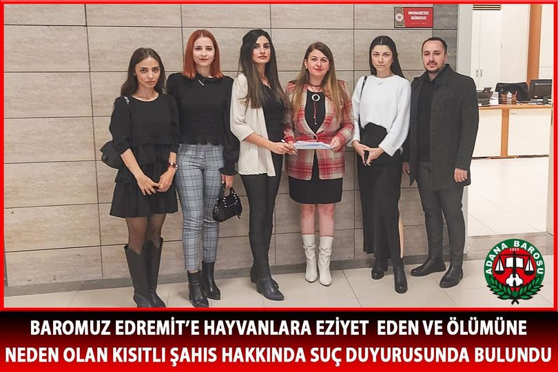 BAROMUZ EDREMİT’TE HAYVANLARA EZİYET EDEN VE ÖLÜMÜNE NEDEN OLAN KISITLI ŞAHIS HAKKINDA SUÇ DUYURUSUNDA BULUNDU