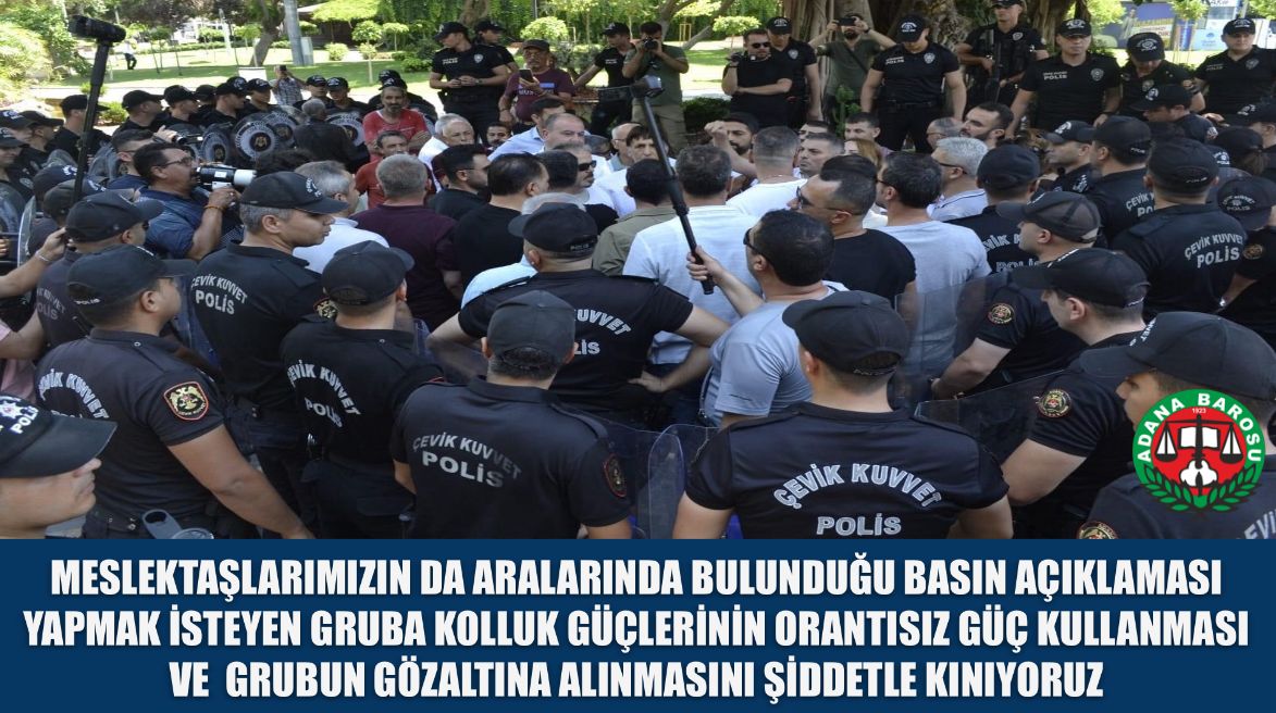 MESLEKTAŞLARIMIZIN DA ARALARINDA BULUNDUĞU BASIN AÇIKLAMASI YAPMAK İSTEYEN GRUBA KOLLUK GÜÇLERİNİN ORANTISIZ GÜÇ KULLANMASI VE GRUBUN GÖZALTINA ALINMASINI ŞİDDETLE KINIYORUZ