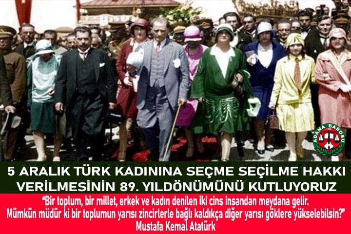 Türk kadınlarına seçme ve seçilme hakkının verilmesinin 89. yılında, kadın meslektaşlarımızın ve yurttaşlarımızın 5 Aralık Kadın Hakları Günü’nü kutlarız.