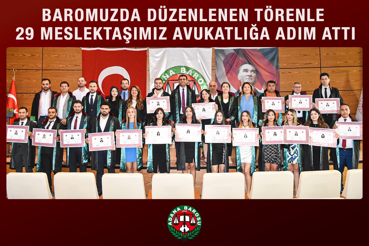 BAROMUZDA DÜZENLENEN TÖRENLE 29 MESLEKTAŞIMIZ AVUKATLIĞA ADIM ATTI